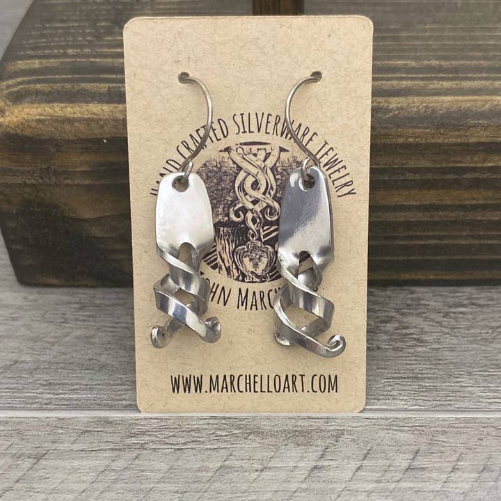 Marchello Art - Wholesale Dangle Earrings - Stainless Steel Spiral Recycled Escargot Fork Earrings