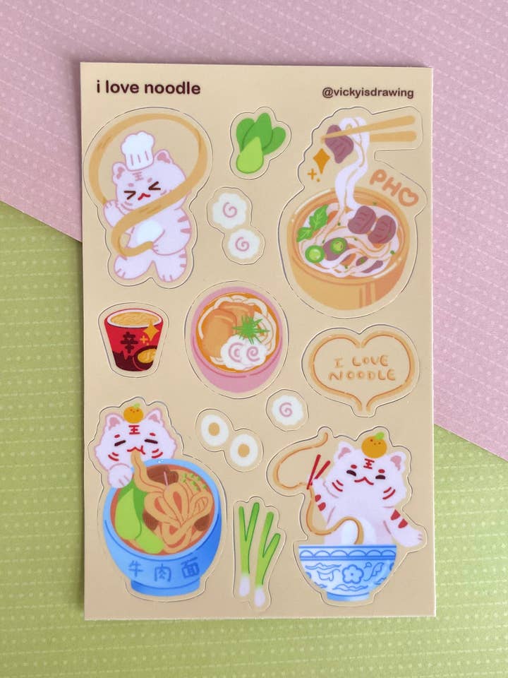 I Love Noodle sticker sheet for wholesale by vickyisdrawing