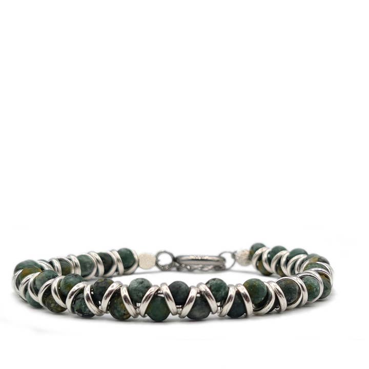 Brassard tabou métal et pierre, vert/argent pour la vente par TABOO Sieraden