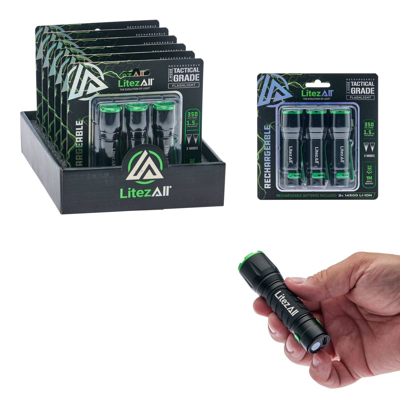 LitezAll - Wholesale Flashlight - LitezAll® Rechargeable EDC Tactical Grade Flashlight 3 Pack0