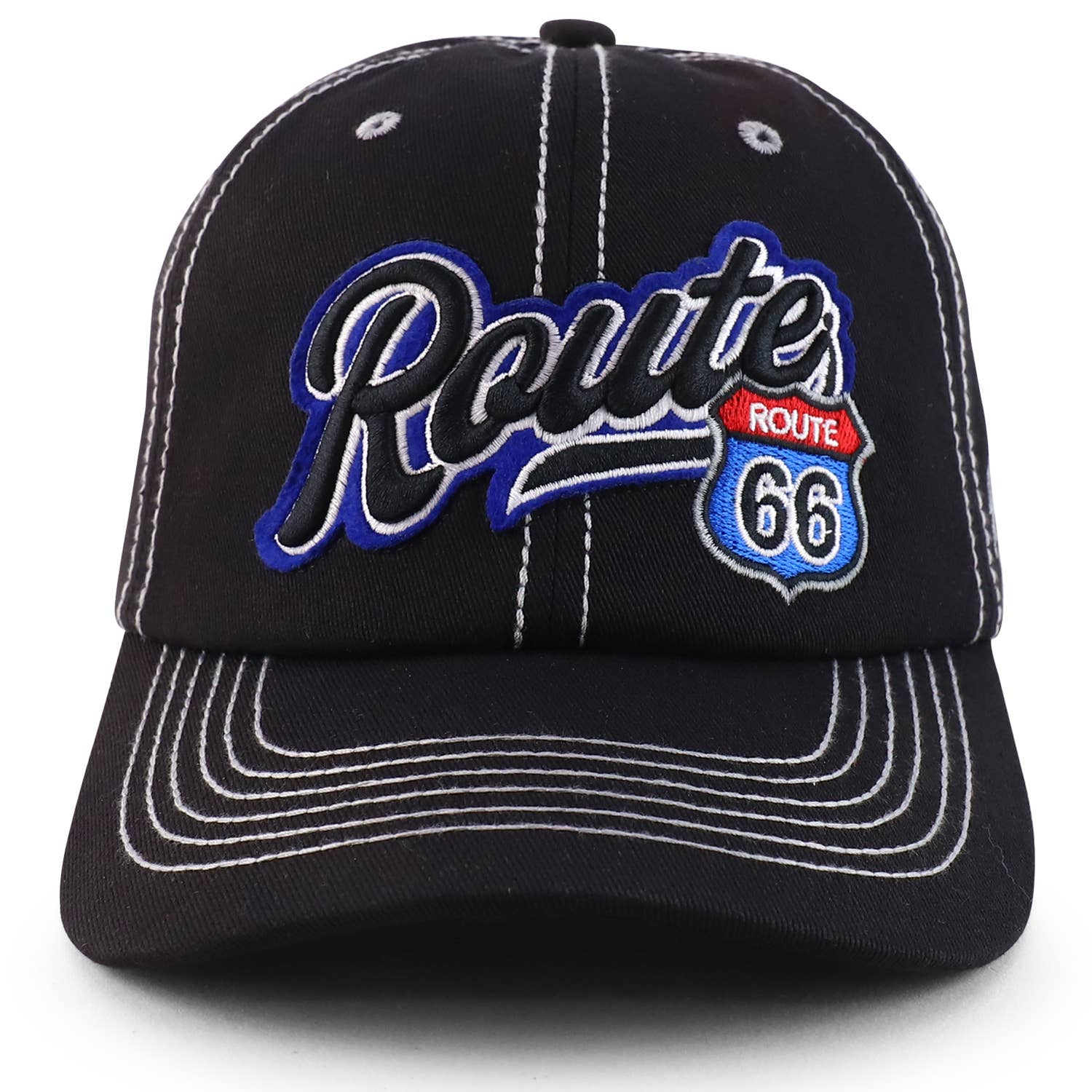 Nero Berretto da baseball ricamato 3D Route 66 in vendita all'ingrosso su Faire1