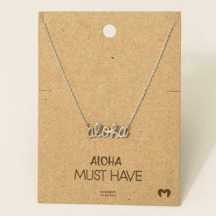 Fame Accessories - Wholesale Pendant/Charm Necklace - Handwritten Aloha Print Necklace