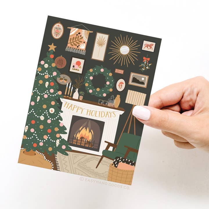 Easyhand Goods – formerly Onderkast – wholesale Christmas card – Happy Holidays Cozy Fireplace Greeting Card2