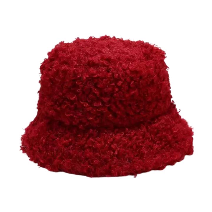 Faux lammeren wollen emmerhoed in cranberry voor wholesale door Jak & Fox