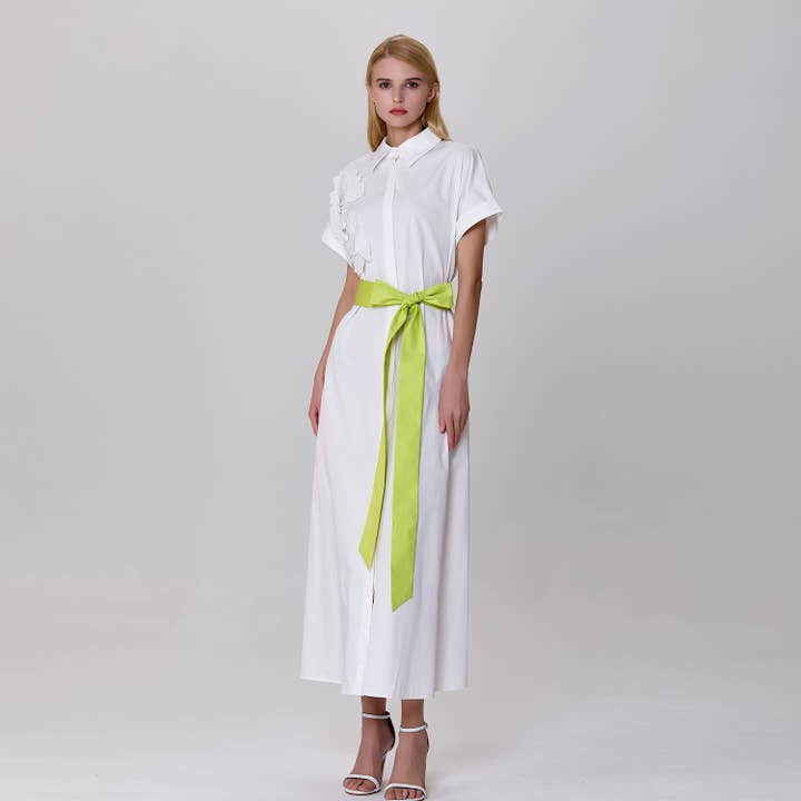 Blanco Vestido camisero minimalista con cinturón en contraste de venta al por mayor en Faire1