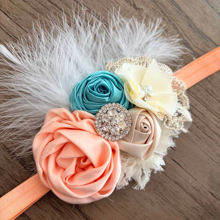 Bebis persika bebis vintage pannband, elfenbensfärgat bebis pannband, för wholesale av Jazy and Eve