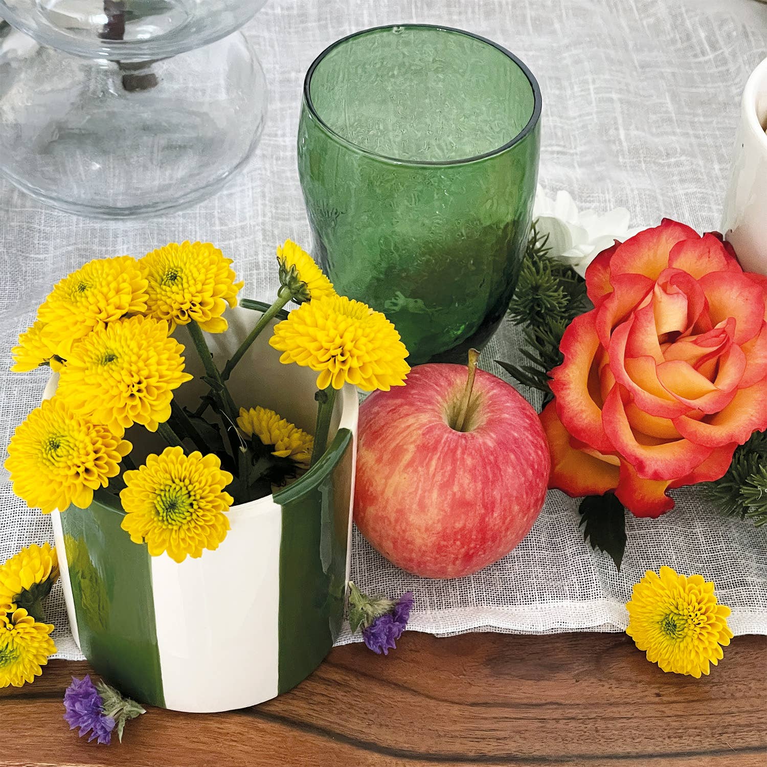 Set of 4 green striped pots D14 H14cm for wholesale on Faire1