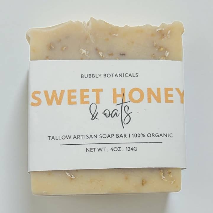 Sweet Honey & Oats Tallow Soap –for Nourished, Healthy Skin for wholesale by Bubbly Botanicals