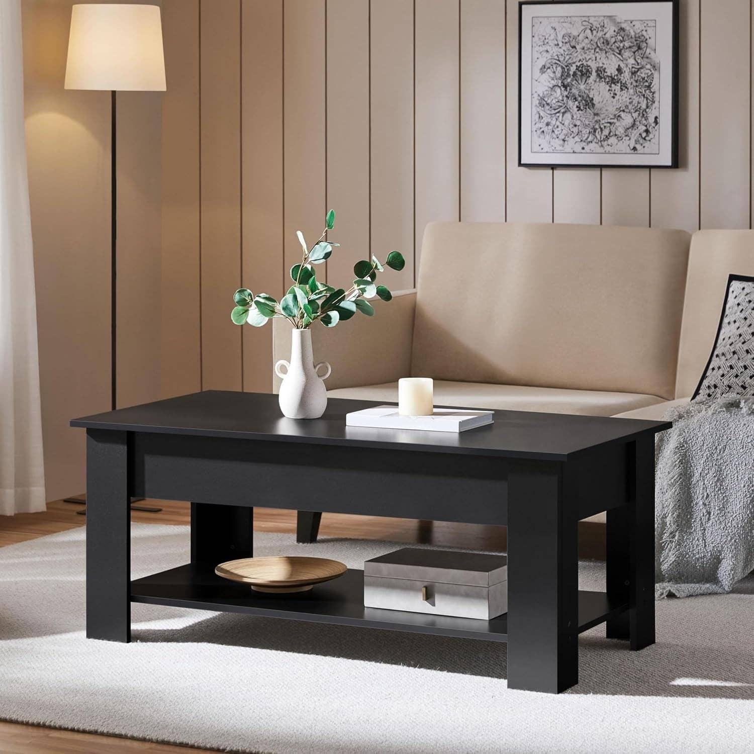 Black Lift Top Coffee Table With Hidden Compartment 47.5 Inch for wholesale on Faire3