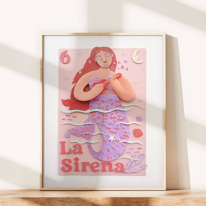 La Sirena, Loteria-Inspired Photo Print of Paper Art for wholesale by ACira Studio LLC