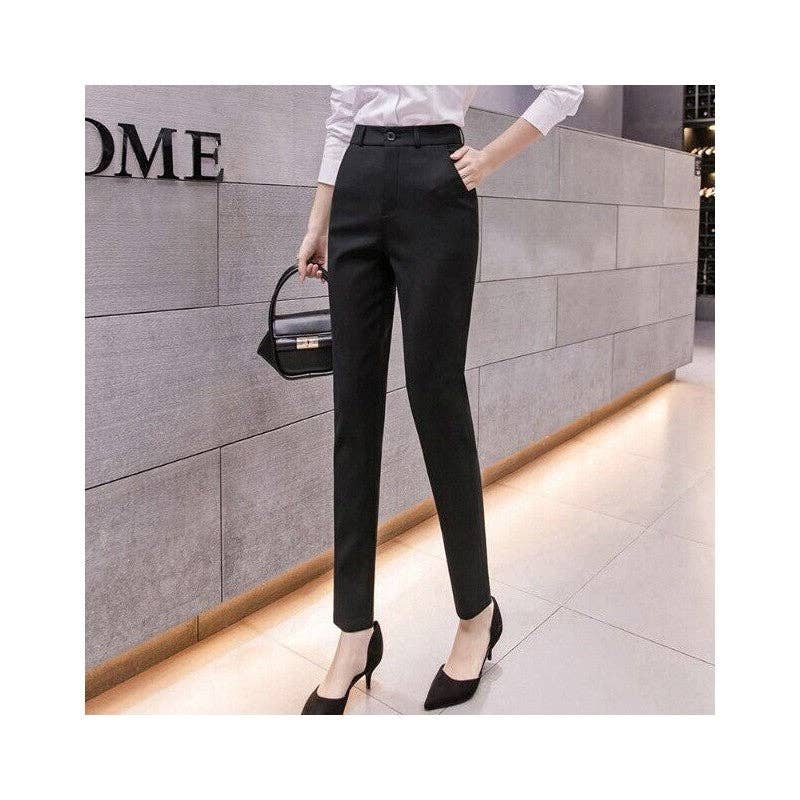 Sheer Trend - Wholesale Pants - Women's - High-Waisted Black Formal Trousers With Stretch4