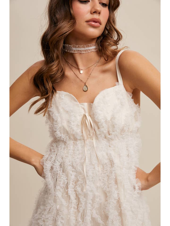 Listicle - Wholesale Dress - Women's - Fluffy Mesh Lace Layered Mini Dress5