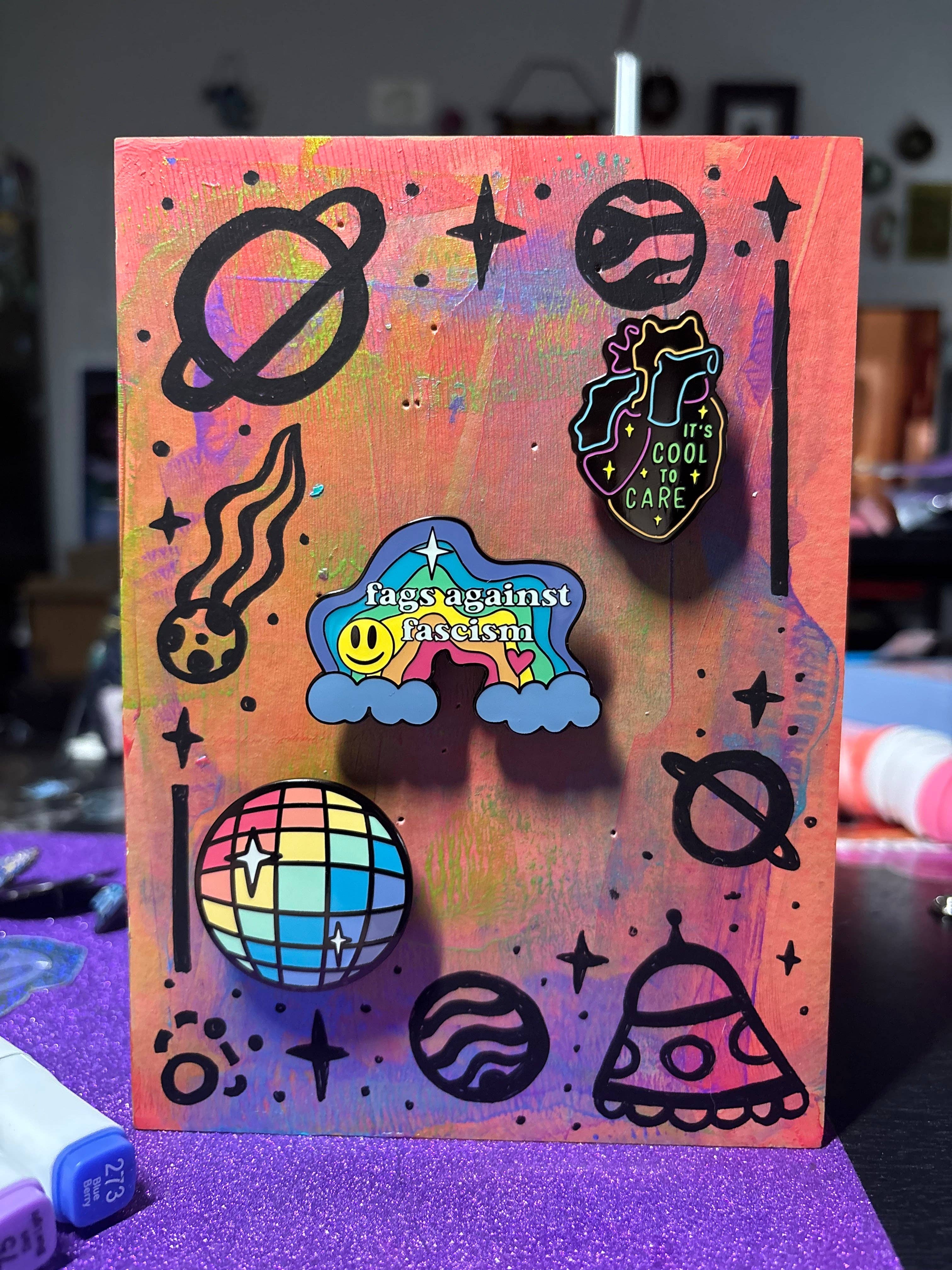 Galaxy Brain Design - Wholesale Lapel Pin/Button - Fags Against Fascism Rainbow Enamel Pin1