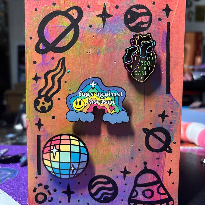 Galaxy Brain Design - Wholesale Lapel Pin/Button - Fags Against Fascism Rainbow Enamel Pin1