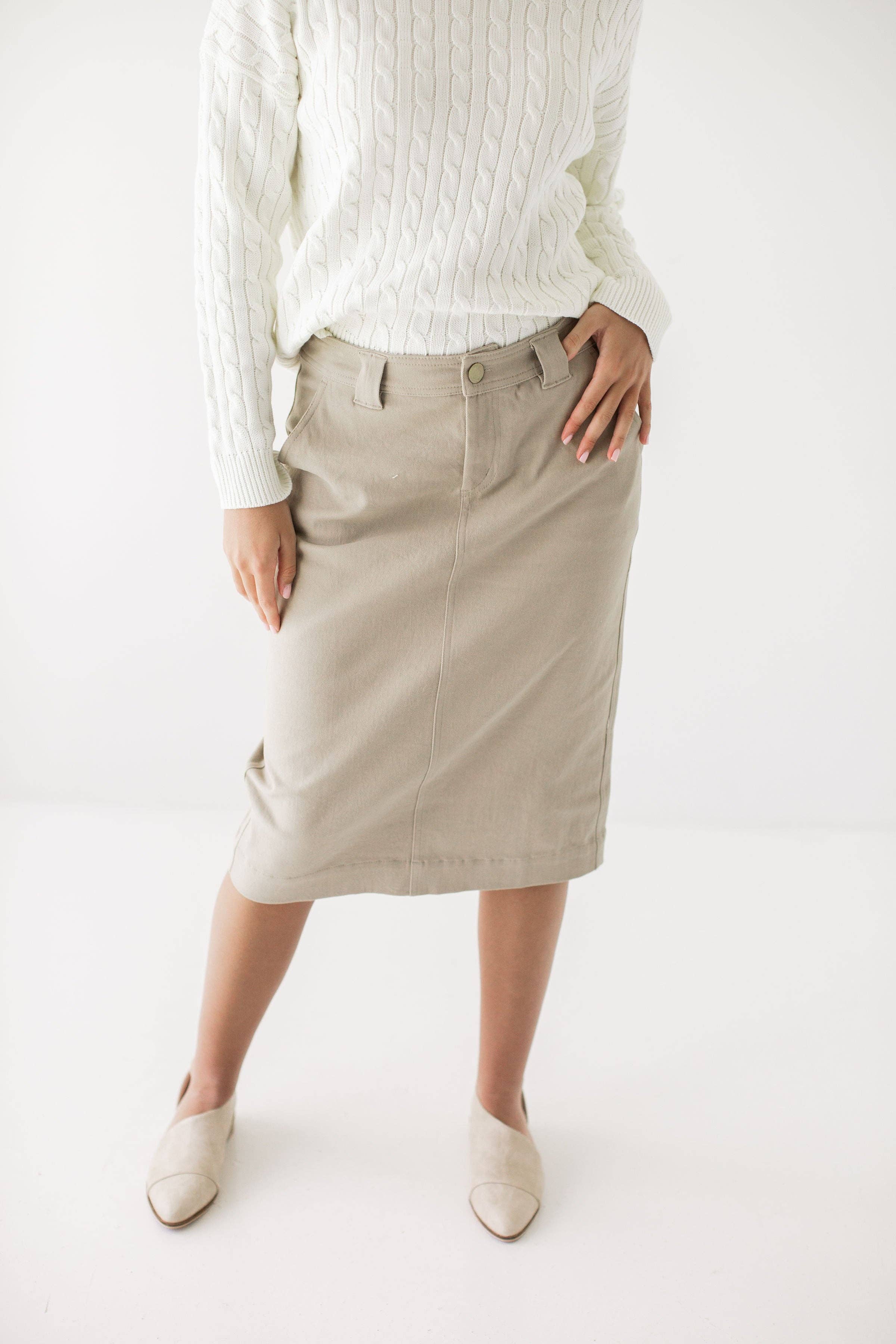 The Main Street Exchange - Wholesale Skirt - Women's - 'Adrian' Classic Denim Midi Skirt FINAL SALE0