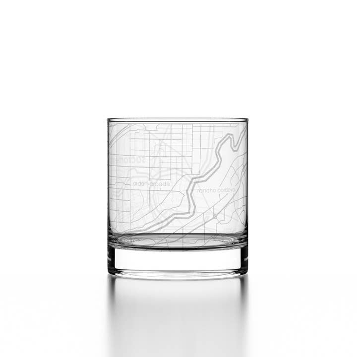 Well Told - Wholesale Cocktail/Liquor Glass - Sacramento, CA City Map - Etched Whiskey Rocks Glass3