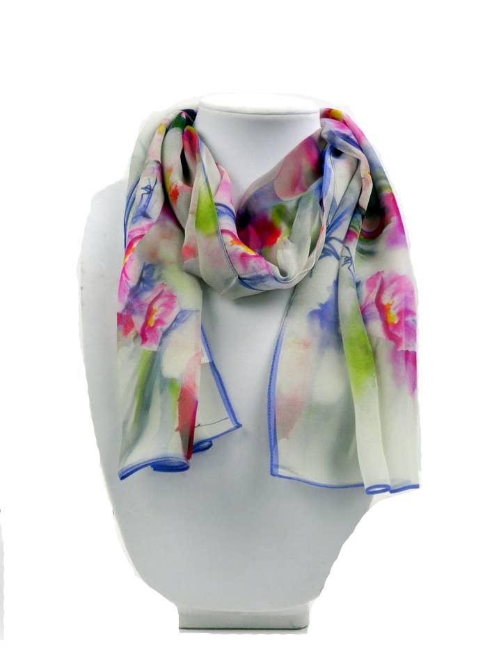 Bufanda de seda Cherry Blossom - Bufanda transparente floral acuarela para venta al por mayor de Silk Squirrel