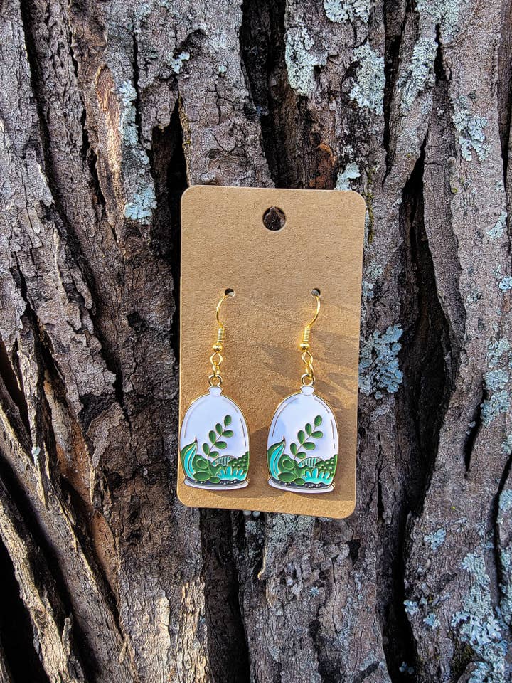 Succulent Terrarium Dangle Earrings for wholesale by Loving Appalachia Inc