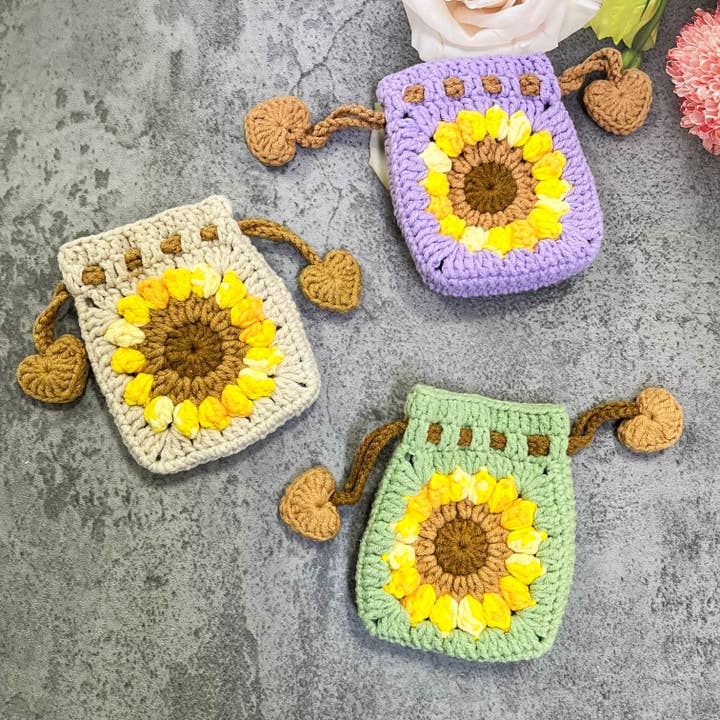 Hand-Crocheted Sunflower Pouch, Cute Case & Coin Purse for wholesale by SoapElenGlen
