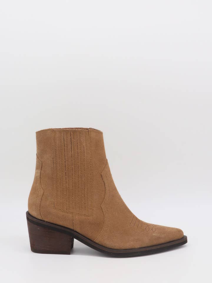 Austin western inspired booties in tan suede women's shoes for wholesale by STIVALI NEW YORK