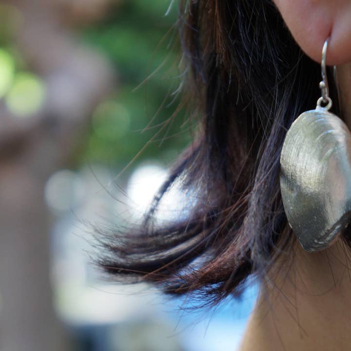 Clam Shell Earrings: Handmade Silver Sea Shells (Boho Style) for wholesale by Mother Nature Jewelry