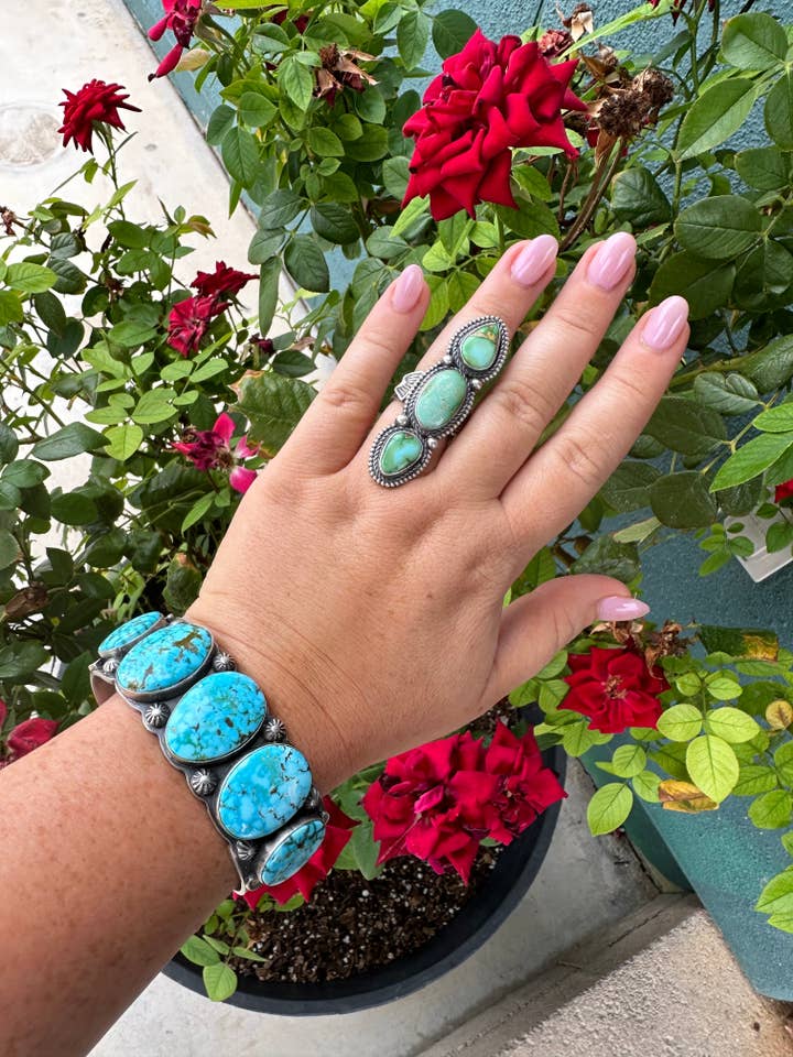 Navajo Sonoran Gold Türkis & Sterlingsilber 3-Stein-Ring Größe 7 Signiert für den Großhandel von Nizhonitradersllc