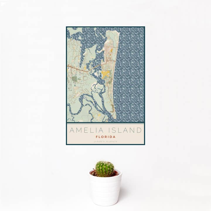 Amelia Island FL Map Print Woodblock for wholesale by JACE.design