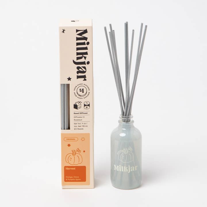 Harvest - Orange, Clove & Pumpkin Spice 4oz Reed Diffuser for wholesale by Milk Jar Candle Co.