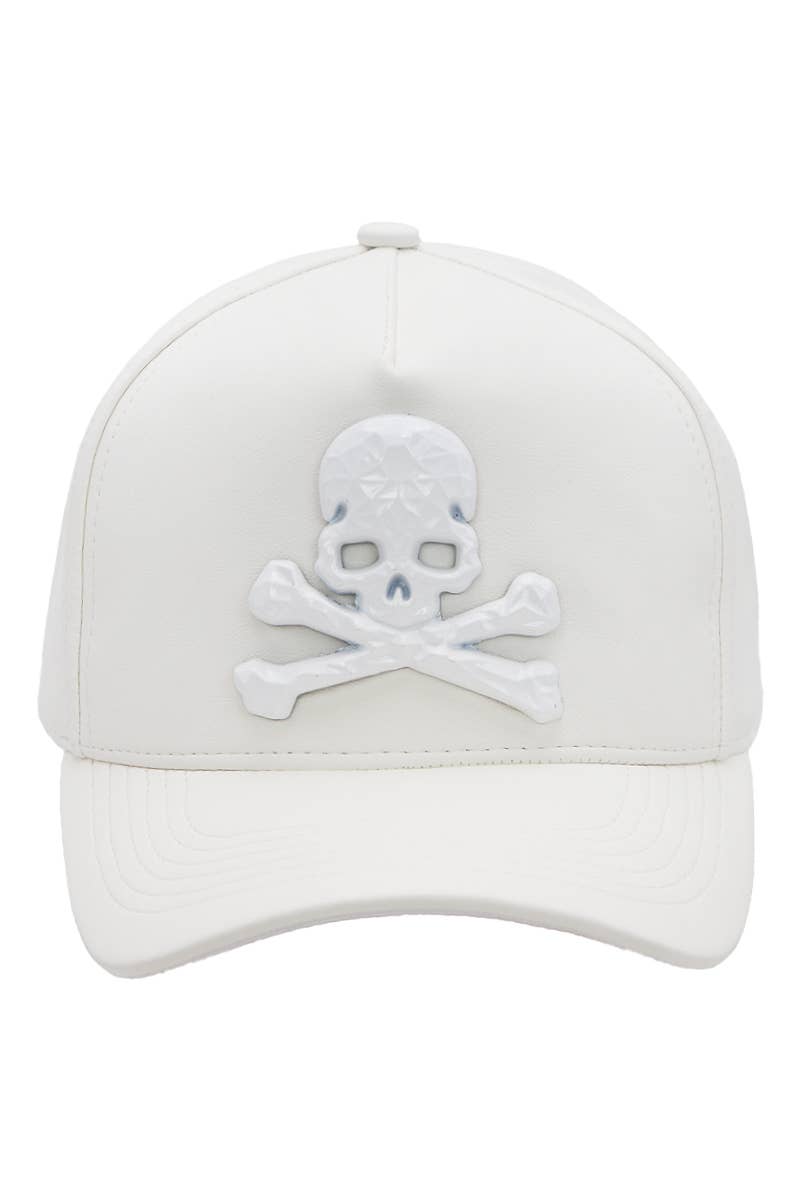 Cap Zone - Wholesale Baseball Cap - Unisex - Skull Crossbones Buttery Faux Leather Baseball Cap4
