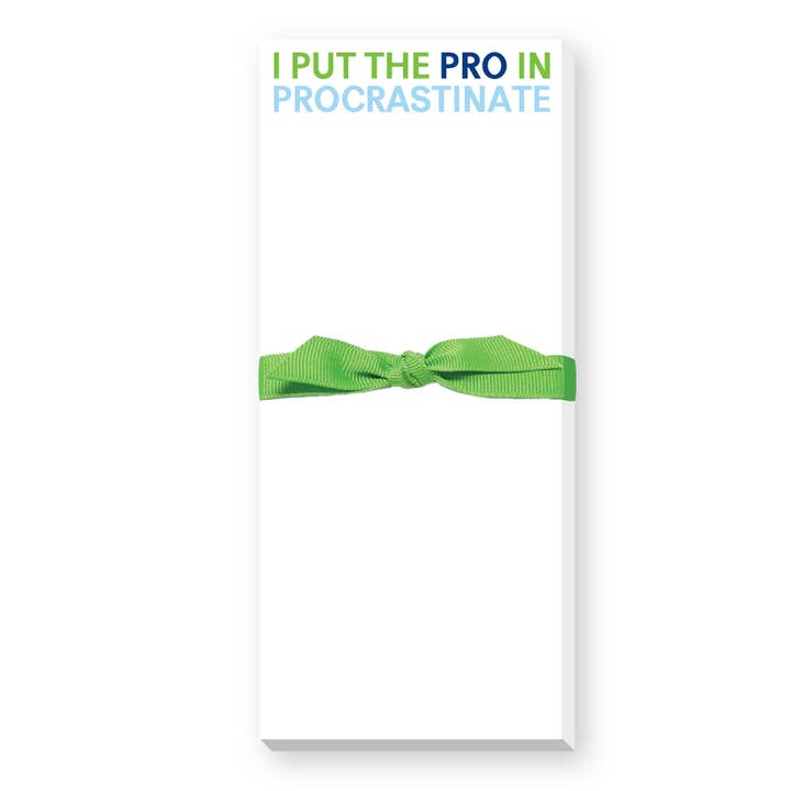 PRO IN PROCRASTINATE SKINNIE NOTEPAD for wholesale by Donovan Designs