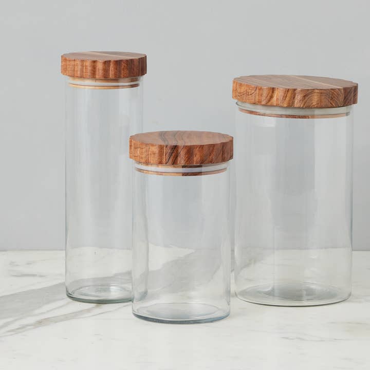 Recipiente de Vidro, Tampa de Madeira Recortada, Pequeno (Cópia) por atacado de etúHOME
