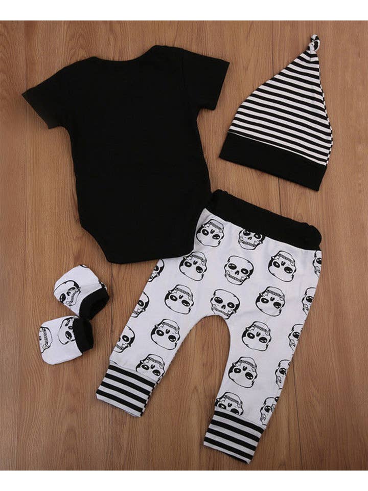 Fennco Styles - Wholesale Clothing Set - Baby - Black & White Skull Halloween 5pcs Baby Outfit