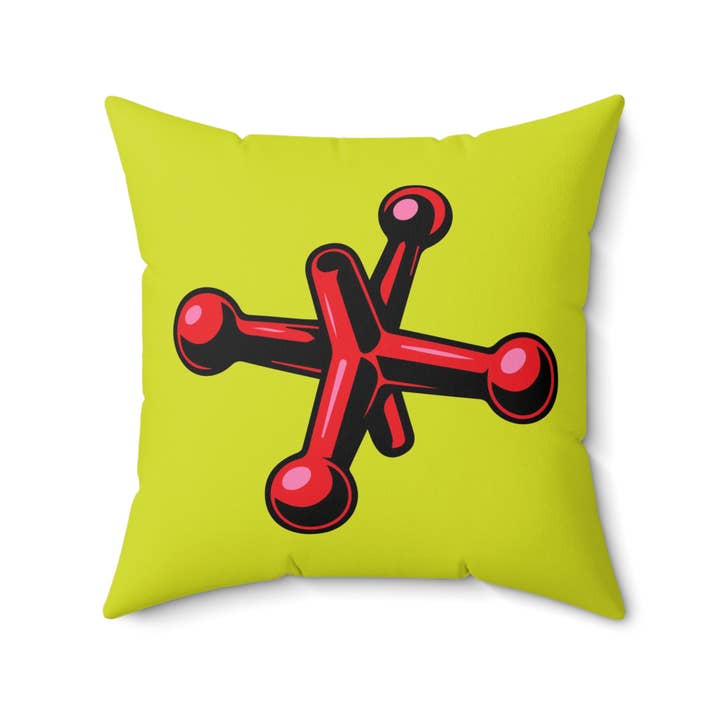 Coussin carré en faux daim rouge - pistache pour la vente par Kathiana Cardona Store