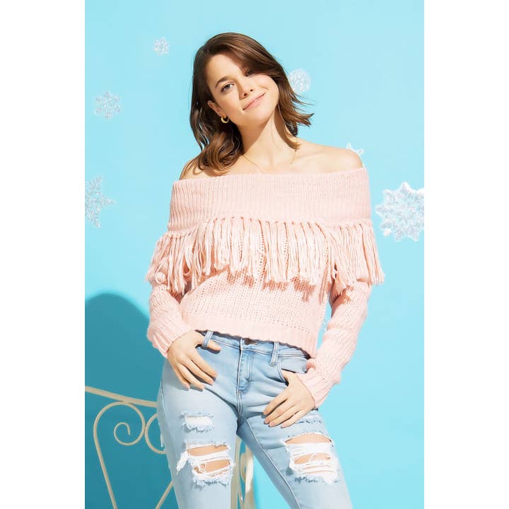 Sweet Generis - Vente Pull en maille – femme - PULL EN MAILLE ÉPAISSE À FRANGES ET ÉPAULES DÉNUDÉES14