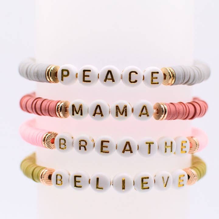 Two and Crew - Wholesale Beaded Bracelet - Inspirational Word Bead Bracelet – Believe, Peace, Mama