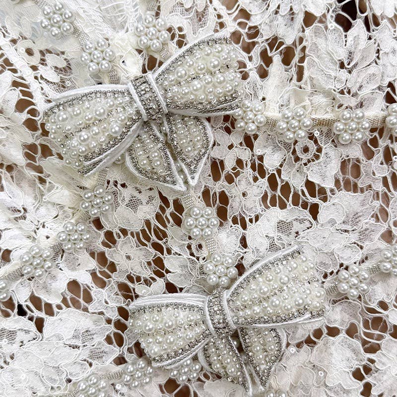 off white DR571Y Elegant Summer Lace Dress with Bowknot and Slim Fit  for wholesale on Faire5