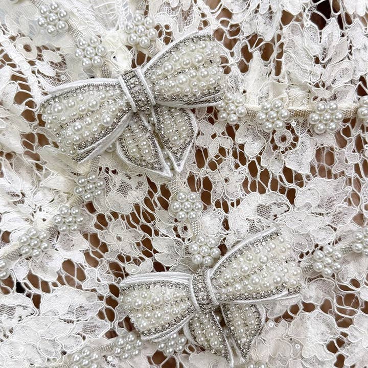 off white DR571Y Elegant Summer Lace Dress with Bowknot and Slim Fit for wholesale on Faire5