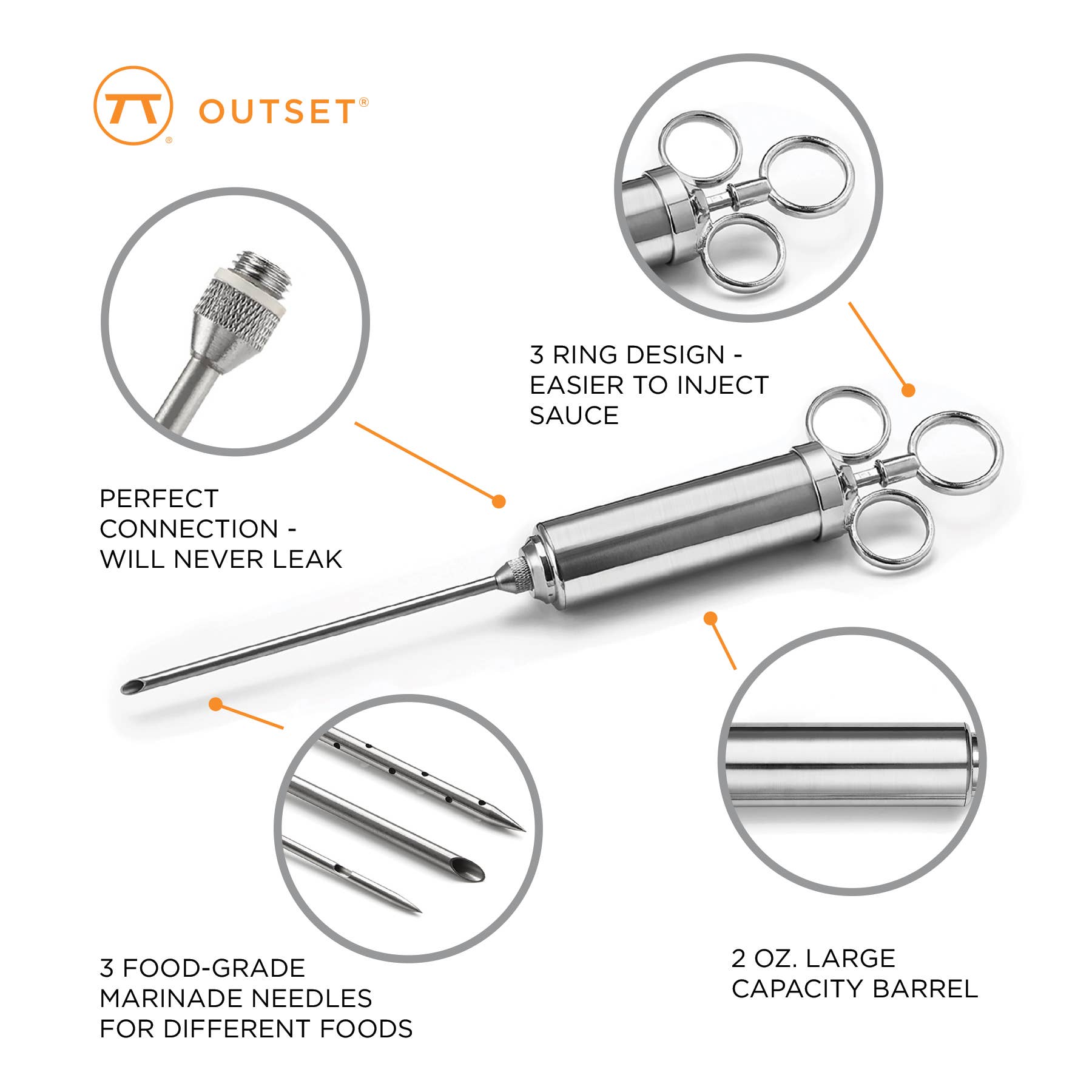 Fox Run Brands - Wholesale Kitchen Tool/Gadget - Outset 6 Piece Meat Injector, Stainless Steel, 10.5" x 7"5
