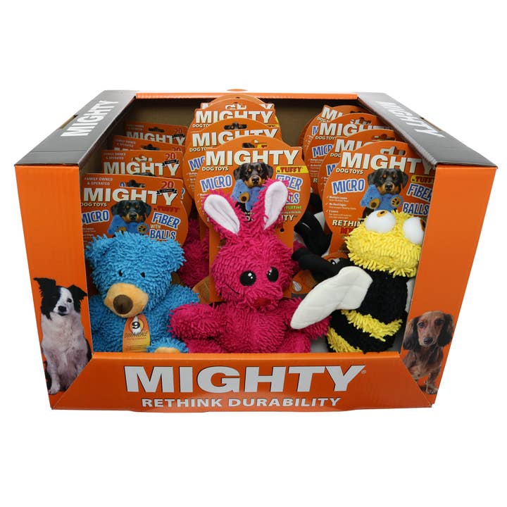 MIGHTY® MICROBALL PDQ - Bi, Björn, Kanin-14 Enheter för wholesale av Tuffy Dog Toys - VIP Products