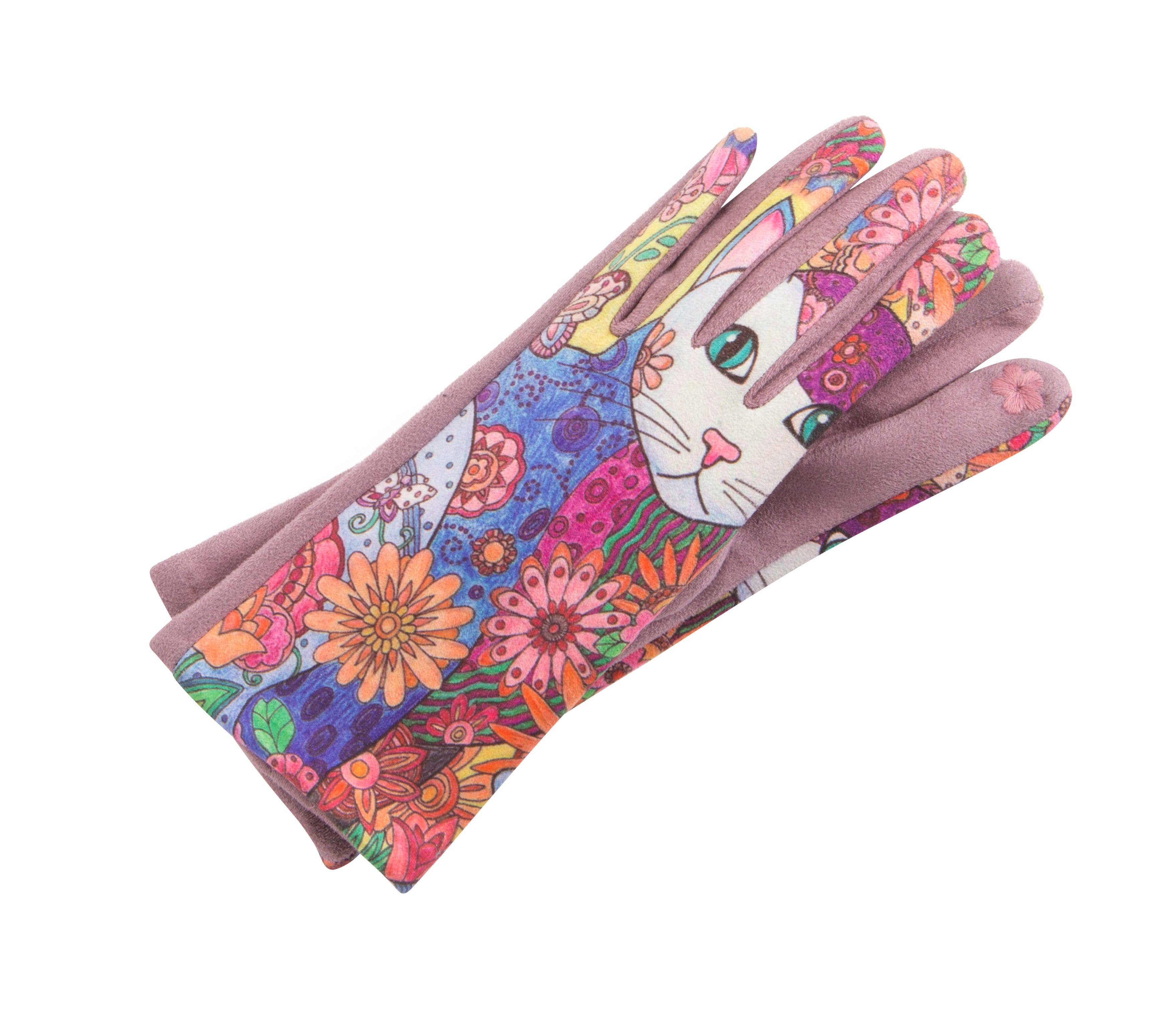 Kaleidoscope Accessories - Wholesale Gloves - Unisex - Suede Cat Patterned Gloves, 4 Assorted2