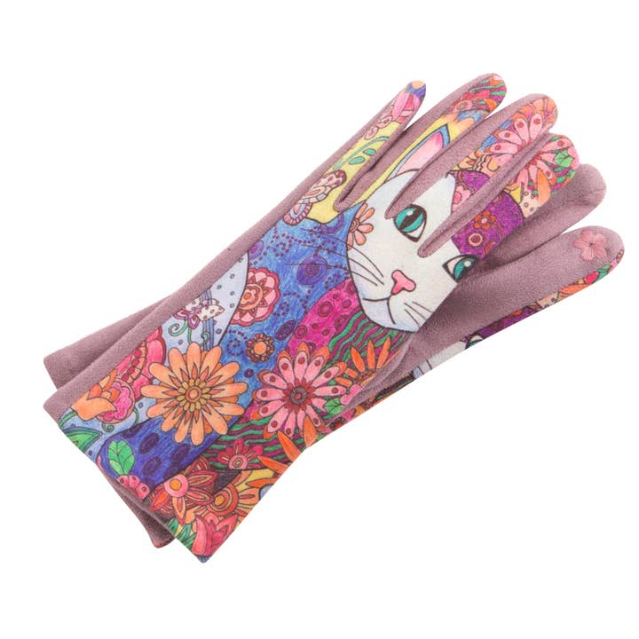Kaleidoscope Accessories - Wholesale Gloves - Unisex - Suede Cat Patterned Gloves, 4 Assorted2
