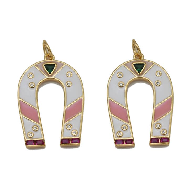 CZ Enamel Horseshoe Charm, Sku#Z1447 for wholesale by BestBeads&Beyond