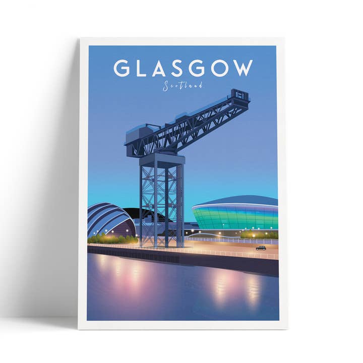 Finnieston, Glasgow Travel Poster - Crane, SECC, Armadillo for wholesale by Printagonist