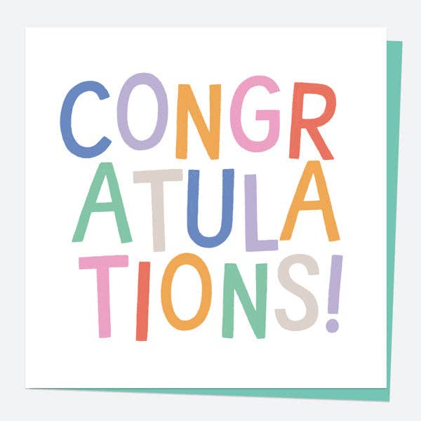 Congratulations Card - Colourful Typography for wholesale by Dotty About Paper