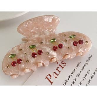 Dilworth Road - Wholesale Hair Clip - Women's - Luxe Crystal Cherry Acetone Hair Clip