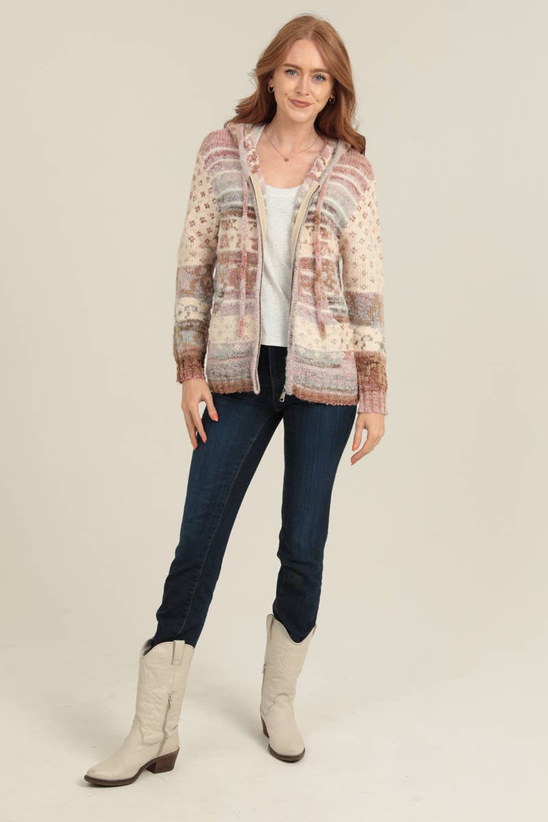 ANGIE - Wholesale Knit Sweater - Women's - XHS08-ASIS COZY ZIP FRONT HOODED CARDIGAN SWEATER W POCKETS12