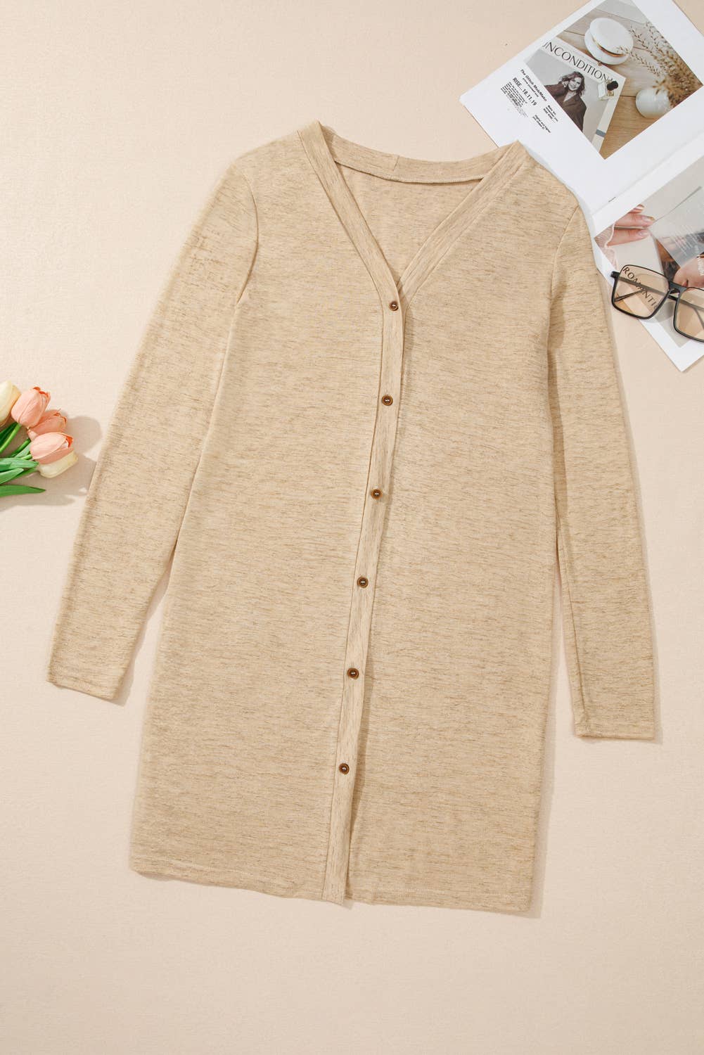 FULL TIME PURCHASE - Wholesale Cardigan - Women's - Solid Color Open-Front Buttons Cardigan6