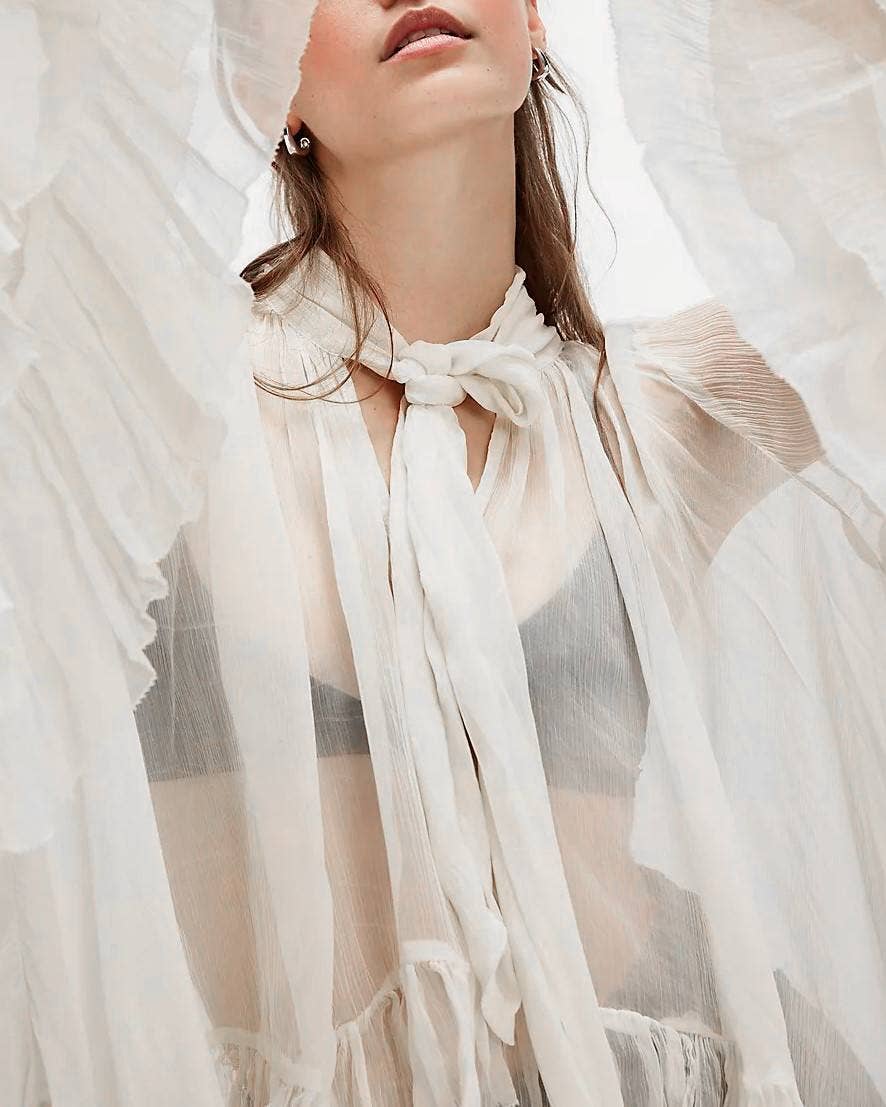 Rosa Clothing - Wholesale Blouse - Women's - billowy ruffle sheer top flowy Full Sleeve Frill Top2