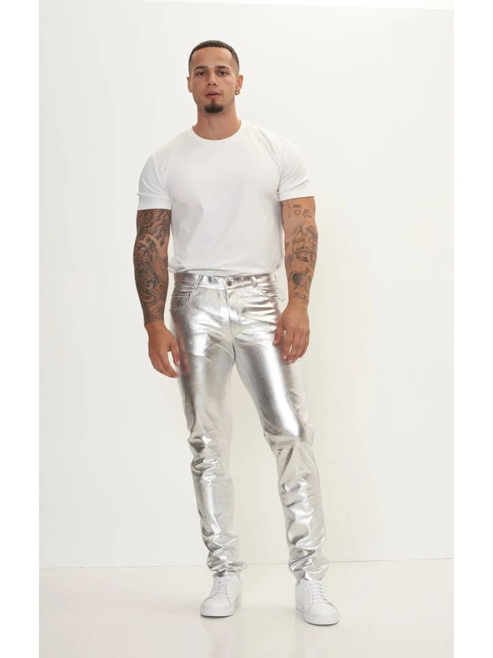 ARGENTO Pantaloni da uomo in vera pelle di agnello - argento in vendita all'ingrosso su Faire4