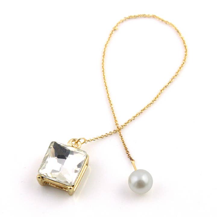 18K Gold with Crystal and Pearl Pull-Through Earring for wholesale by Amy and Annette